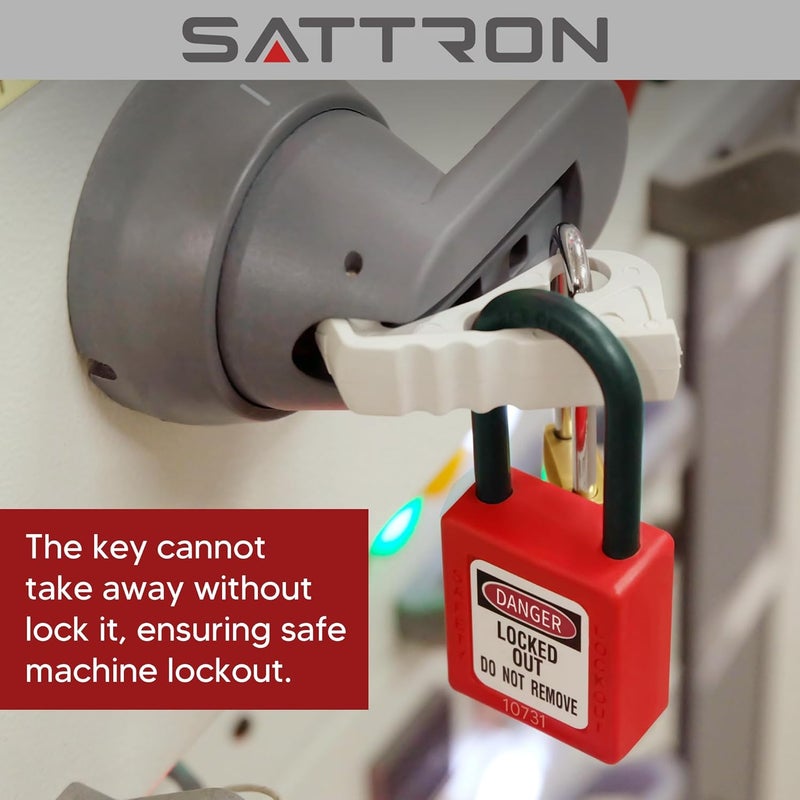 SATTRON Red Lockout Tagout Safety Padlock Kit 5-Pack, Nylon OSHA-Compliant Loto Locks with 2 Keys Per Lock& Warning Labels for Industrial Maintenance, Electrical/Mechanical Equipment (Keyed Differently) - Image 5